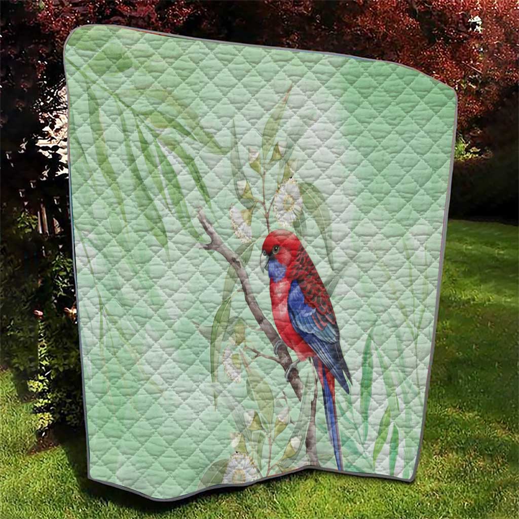 Australia Crimson Rosella Quilt Platycercus Elegans Eucalyptus Alba Watercolor - Aussie Hoodie