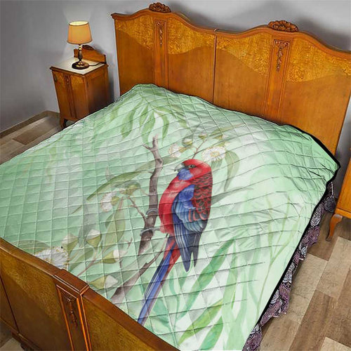 Australia Crimson Rosella Quilt Platycercus Elegans Eucalyptus Alba Watercolor - Aussie Hoodie