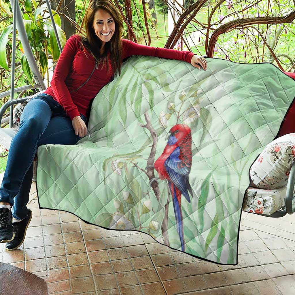 Australia Crimson Rosella Quilt Platycercus Elegans Eucalyptus Alba Watercolor - Aussie Hoodie
