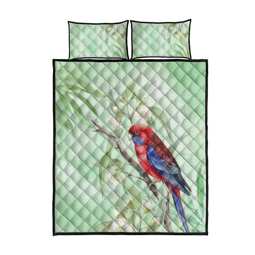 Australia Crimson Rosella Quilt Bed Set Platycercus Elegans Eucalyptus Alba Watercolor - Aussie Hoodie