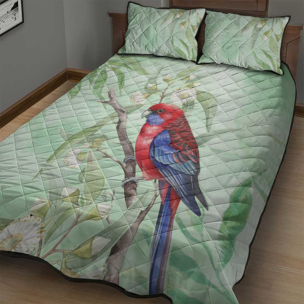 Australia Crimson Rosella Quilt Bed Set Platycercus Elegans Eucalyptus Alba Watercolor - Aussie Hoodie