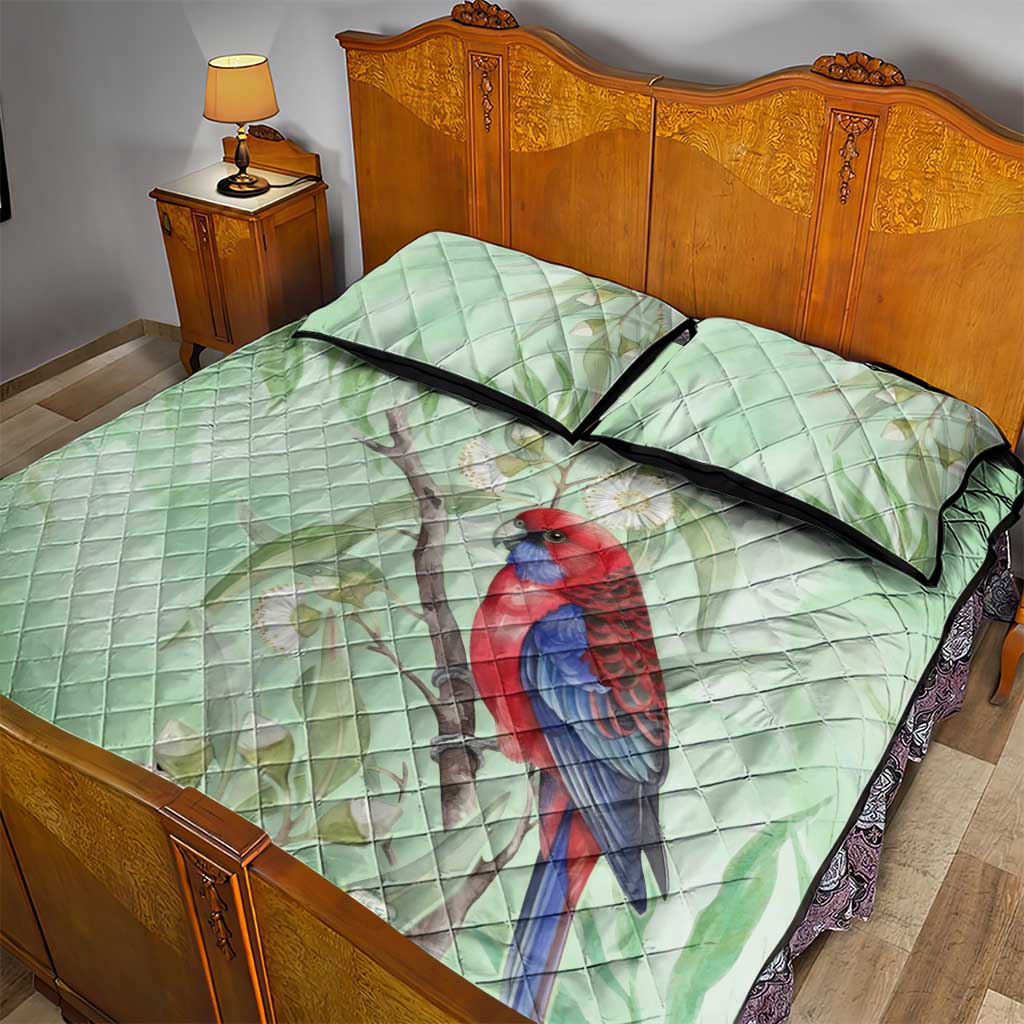 Australia Crimson Rosella Quilt Bed Set Platycercus Elegans Eucalyptus Alba Watercolor - Aussie Hoodie