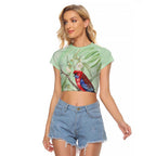 Australia Crimson Rosella Raglan Cropped T Shirt Platycercus Elegans Eucalyptus Alba Watercolor - Aussie Hoodie