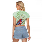 Australia Crimson Rosella Raglan Cropped T Shirt Platycercus Elegans Eucalyptus Alba Watercolor - Aussie Hoodie