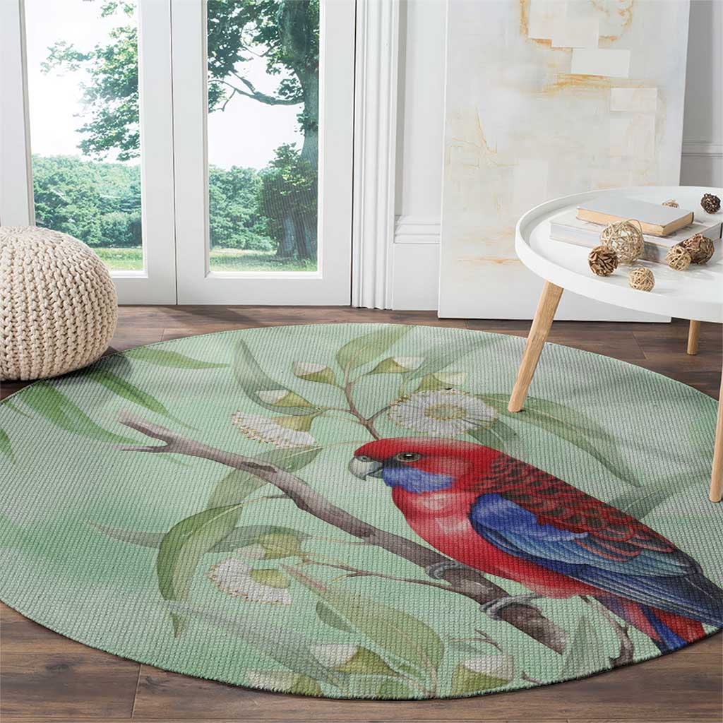 Australia Crimson Rosella Round Carpet Platycercus Elegans Eucalyptus Alba Watercolor - Aussie Hoodie