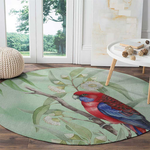 Australia Crimson Rosella Round Carpet Platycercus Elegans Eucalyptus Alba Watercolor - Aussie Hoodie