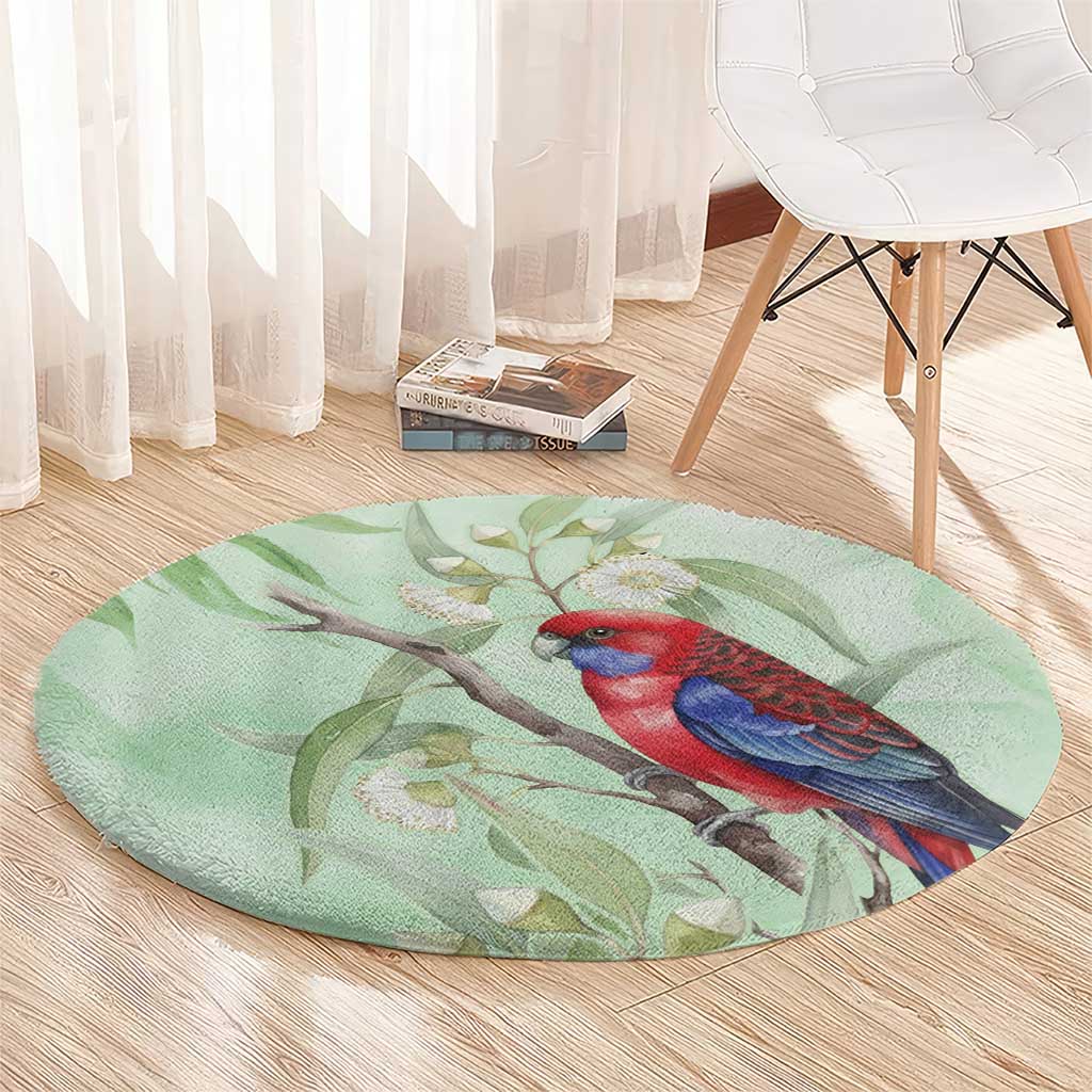 Australia Crimson Rosella Round Carpet Platycercus Elegans Eucalyptus Alba Watercolor - Aussie Hoodie