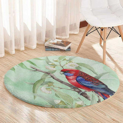 Australia Crimson Rosella Round Carpet Platycercus Elegans Eucalyptus Alba Watercolor - Aussie Hoodie