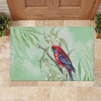 Australia Crimson Rosella Rubber Doormat Platycercus Elegans Eucalyptus Alba Watercolor - Aussie Hoodie