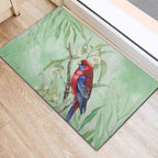 Australia Crimson Rosella Rubber Doormat Platycercus Elegans Eucalyptus Alba Watercolor - Aussie Hoodie