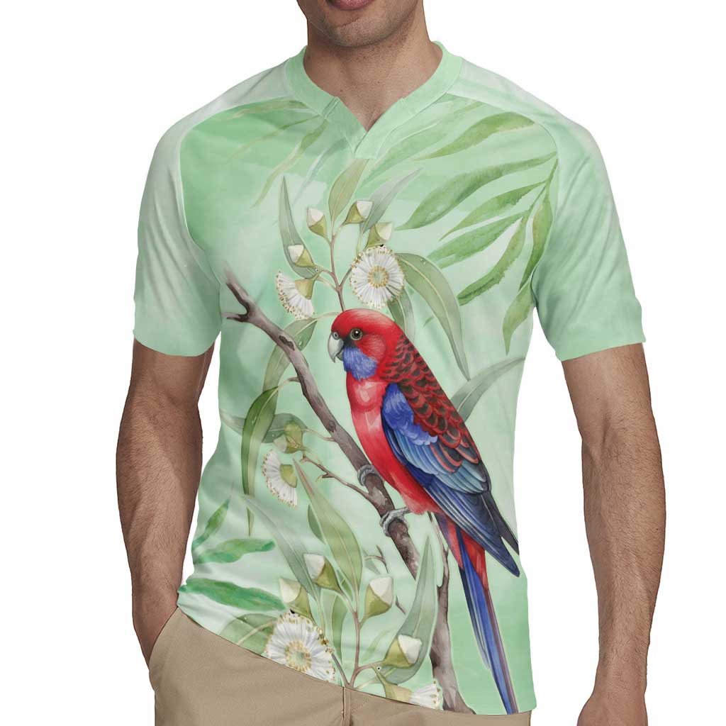 Australia Crimson Rosella Rugby Jersey Platycercus Elegans Eucalyptus Alba Watercolor - Aussie Hoodie
