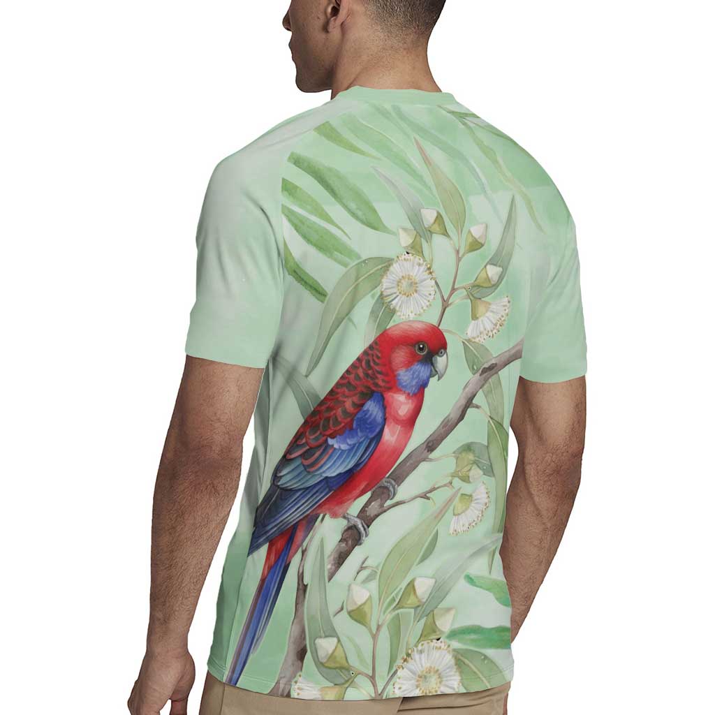 Australia Crimson Rosella Rugby Jersey Platycercus Elegans Eucalyptus Alba Watercolor - Aussie Hoodie