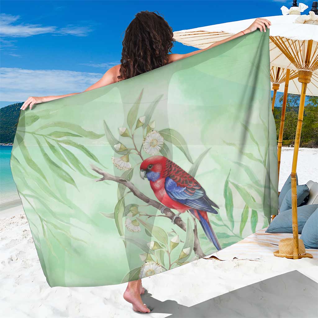 Australia Crimson Rosella Sarong Platycercus Elegans Eucalyptus Alba Watercolor - Aussie Hoodie