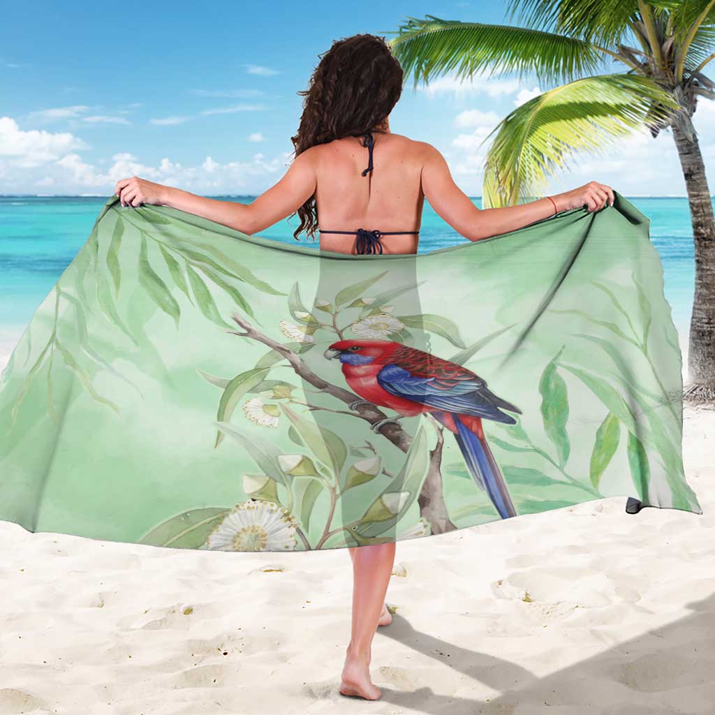 Australia Crimson Rosella Sarong Platycercus Elegans Eucalyptus Alba Watercolor - Aussie Hoodie