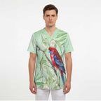 Australia Crimson Rosella Scrub Top Platycercus Elegans Eucalyptus Alba Watercolor - Aussie Hoodie