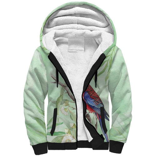 Australia Crimson Rosella Sherpa Hoodie Platycercus Elegans Eucalyptus Alba Watercolor - Aussie Hoodie