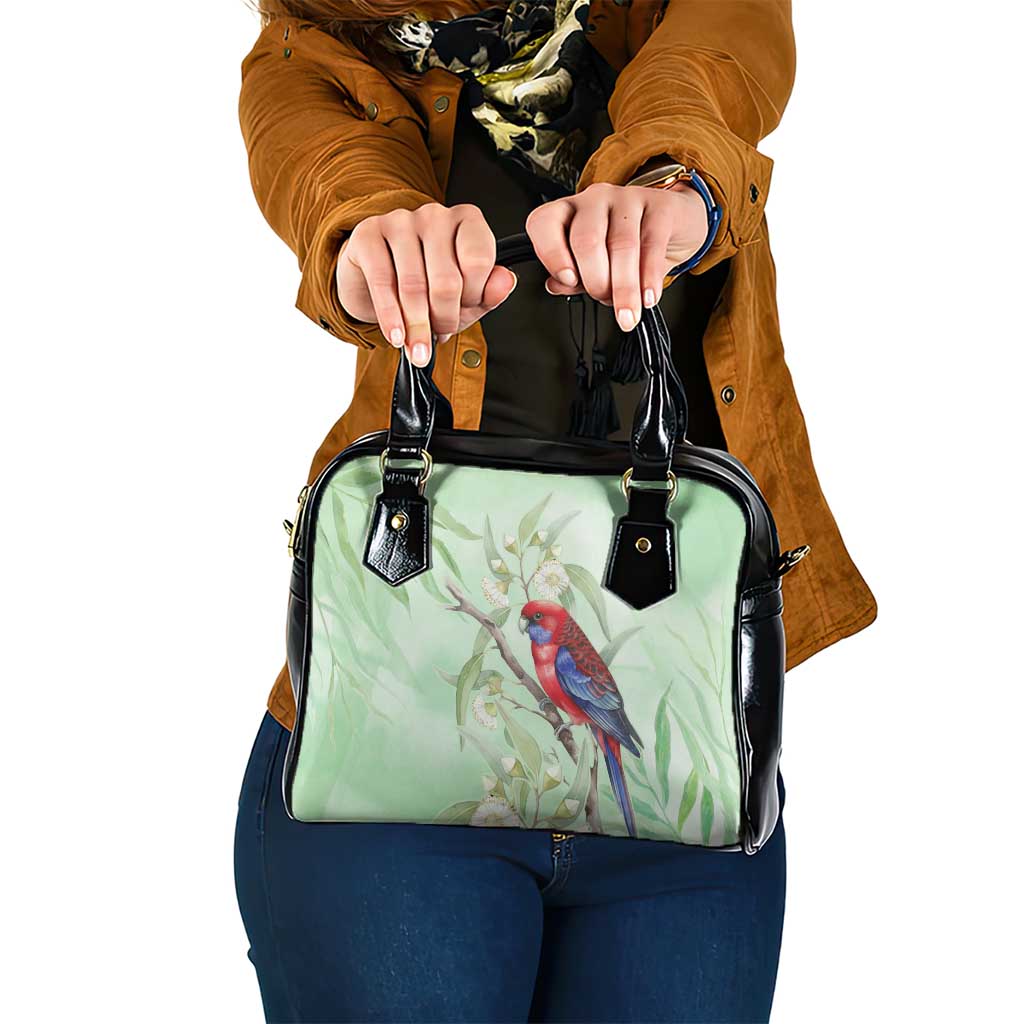 Australia Crimson Rosella Shoulder Handbag Platycercus Elegans Eucalyptus Alba Watercolor - Aussie Hoodie