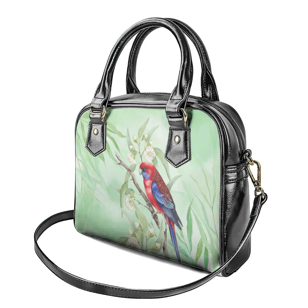 Australia Crimson Rosella Shoulder Handbag Platycercus Elegans Eucalyptus Alba Watercolor - Aussie Hoodie