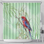 Australia Crimson Rosella Shower Curtain Platycercus Elegans Eucalyptus Alba Watercolor - Aussie Hoodie