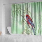 Australia Crimson Rosella Shower Curtain Platycercus Elegans Eucalyptus Alba Watercolor - Aussie Hoodie