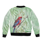 Australia Crimson Rosella Sleeve Zip Bomber Jacket Platycercus Elegans Eucalyptus Alba Watercolor - Aussie Hoodie