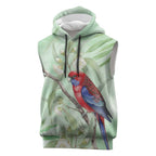Australia Crimson Rosella Sleeveless Hoodie Platycercus Elegans Eucalyptus Alba Watercolor - Aussie Hoodie