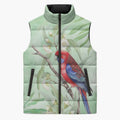 Australia Crimson Rosella Sleeveless Puffer Jacket Platycercus Elegans Eucalyptus Alba Watercolor - Aussie Hoodie