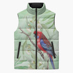 Australia Crimson Rosella Sleeveless Puffer Jacket Platycercus Elegans Eucalyptus Alba Watercolor - Aussie Hoodie