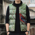 Australia Crimson Rosella Sleeveless Puffer Jacket Platycercus Elegans Eucalyptus Alba Watercolor - Aussie Hoodie