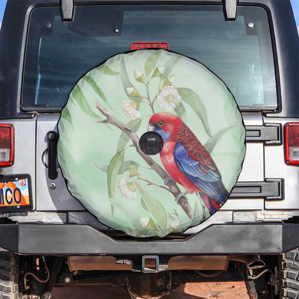 Australia Crimson Rosella Spare Tire Cover Platycercus Elegans Eucalyptus Alba Watercolor - Aussie Hoodie