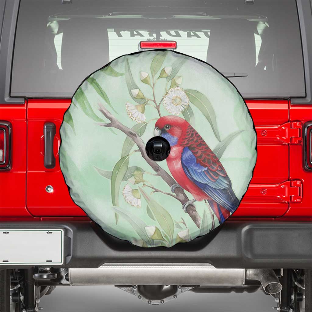 Australia Crimson Rosella Spare Tire Cover Platycercus Elegans Eucalyptus Alba Watercolor - Aussie Hoodie