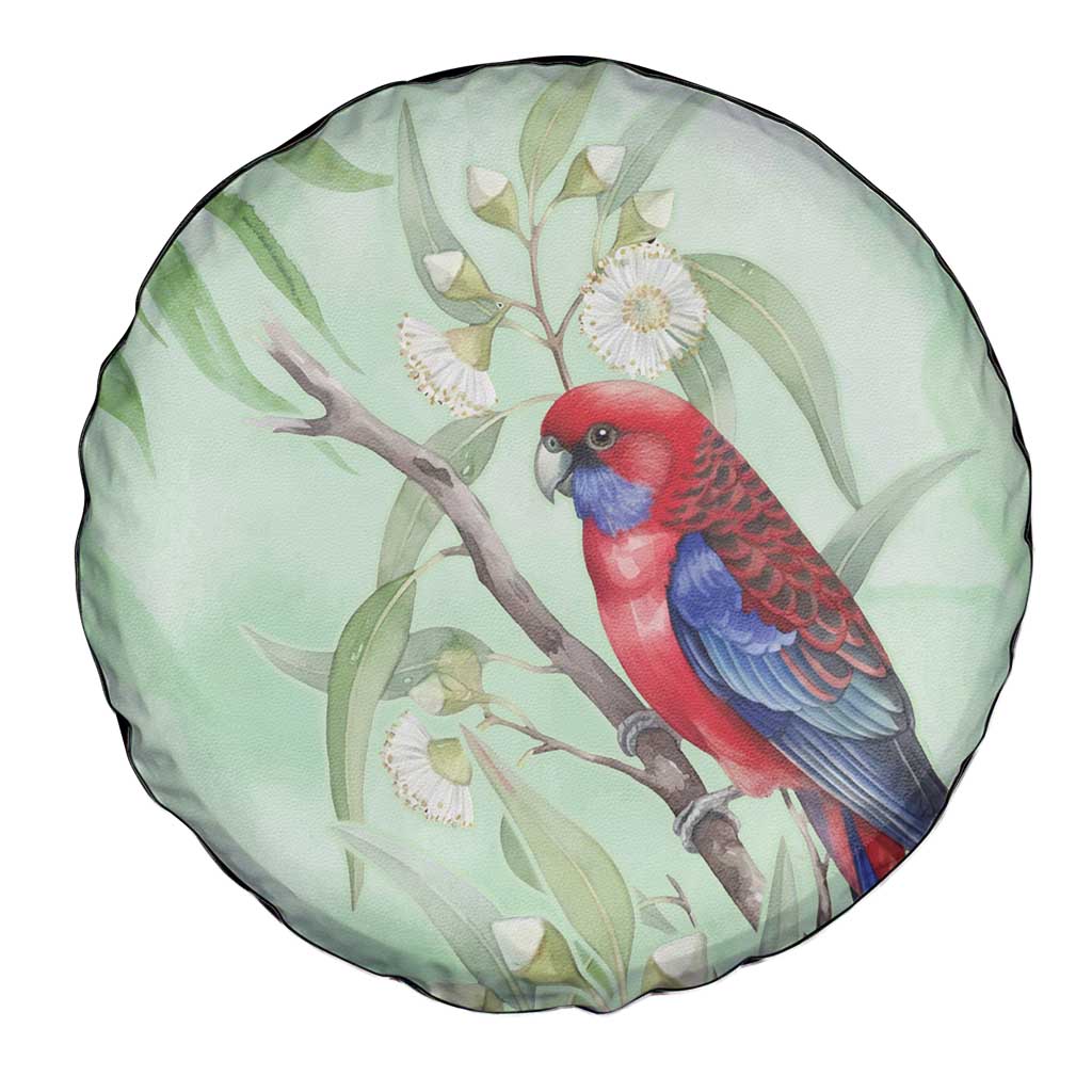Australia Crimson Rosella Spare Tire Cover Platycercus Elegans Eucalyptus Alba Watercolor - Aussie Hoodie