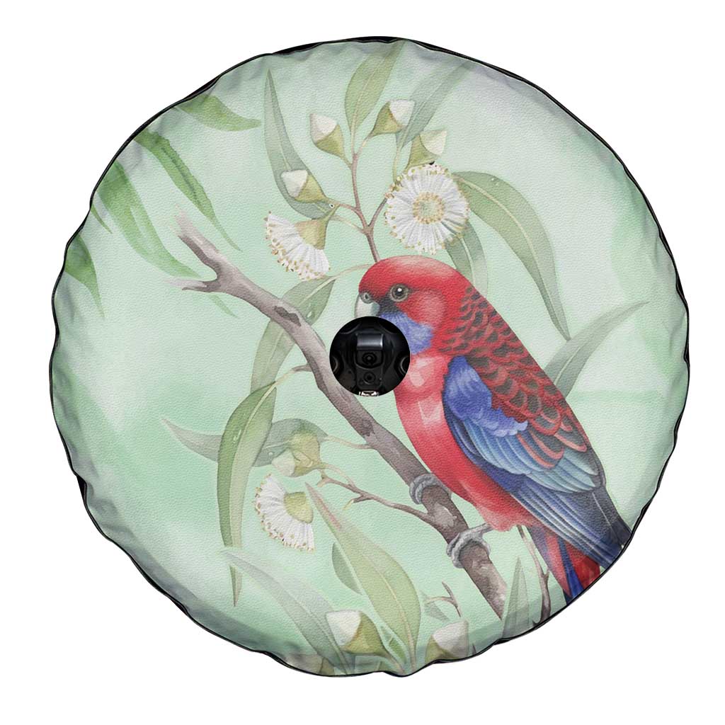 Australia Crimson Rosella Spare Tire Cover Platycercus Elegans Eucalyptus Alba Watercolor - Aussie Hoodie