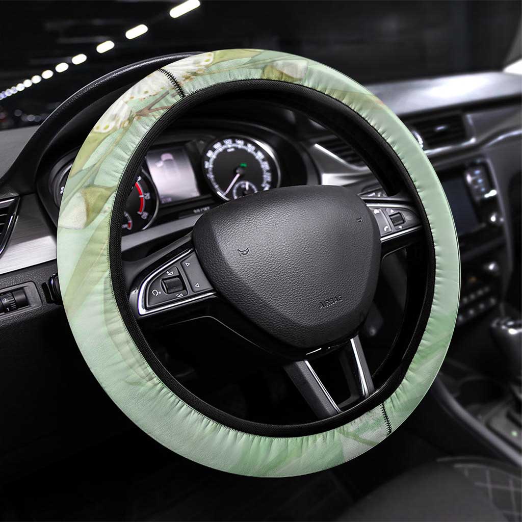 Australia Crimson Rosella Steering Wheel Cover Platycercus Elegans Eucalyptus Alba Watercolor - Aussie Hoodie
