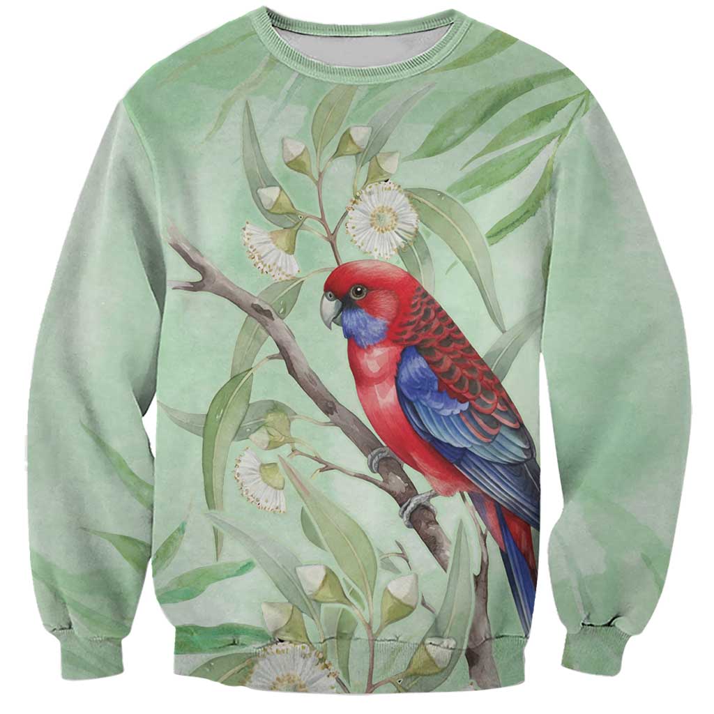 Australia Crimson Rosella Sweatshirt Platycercus Elegans Eucalyptus Alba Watercolor - Aussie Hoodie