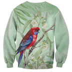Australia Crimson Rosella Sweatshirt Platycercus Elegans Eucalyptus Alba Watercolor - Aussie Hoodie
