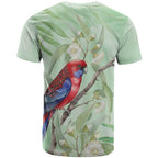 Australia Crimson Rosella T Shirt Platycercus Elegans Eucalyptus Alba Watercolor - Aussie Hoodie