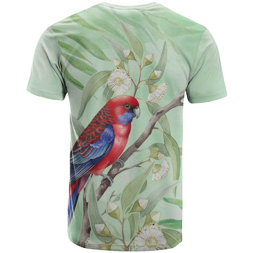 Australia Crimson Rosella T Shirt Platycercus Elegans Eucalyptus Alba Watercolor - Aussie Hoodie