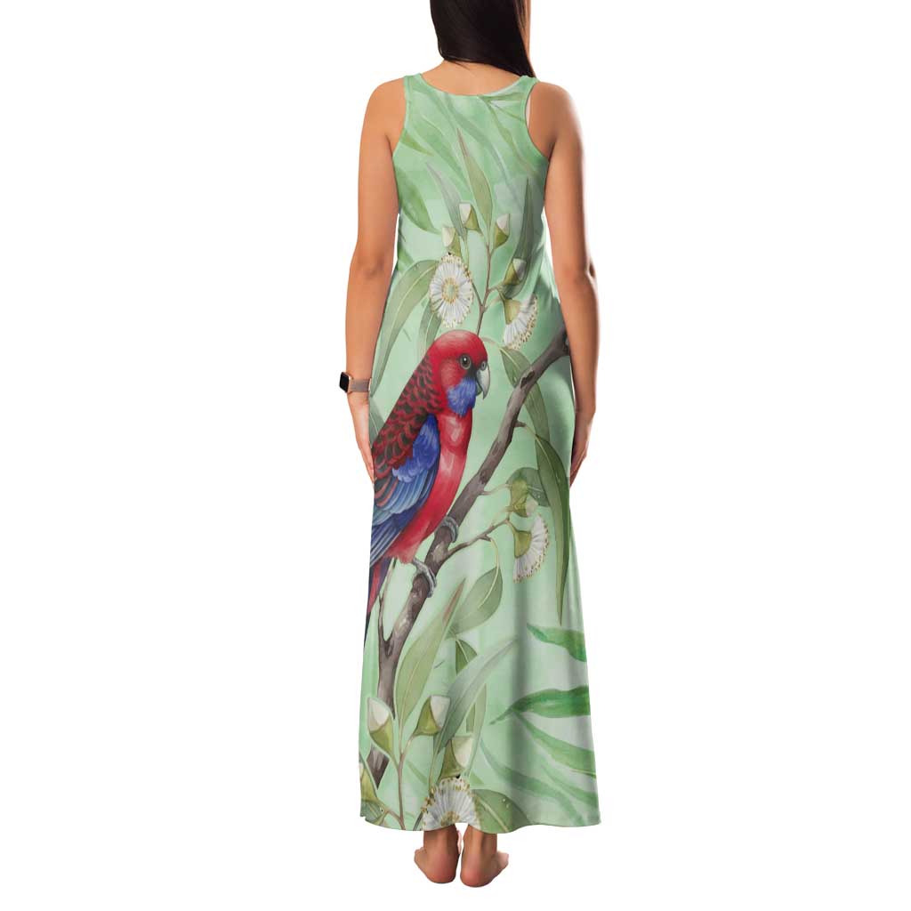 Australia Crimson Rosella Tank Maxi Dress Platycercus Elegans Eucalyptus Alba Watercolor - Aussie Hoodie
