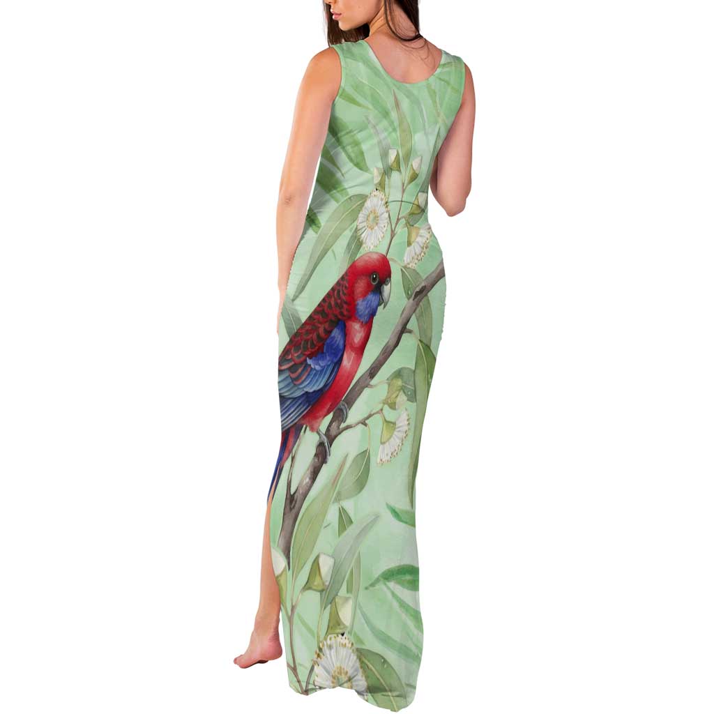 Australia Crimson Rosella Tank Maxi Dress Platycercus Elegans Eucalyptus Alba Watercolor - Aussie Hoodie