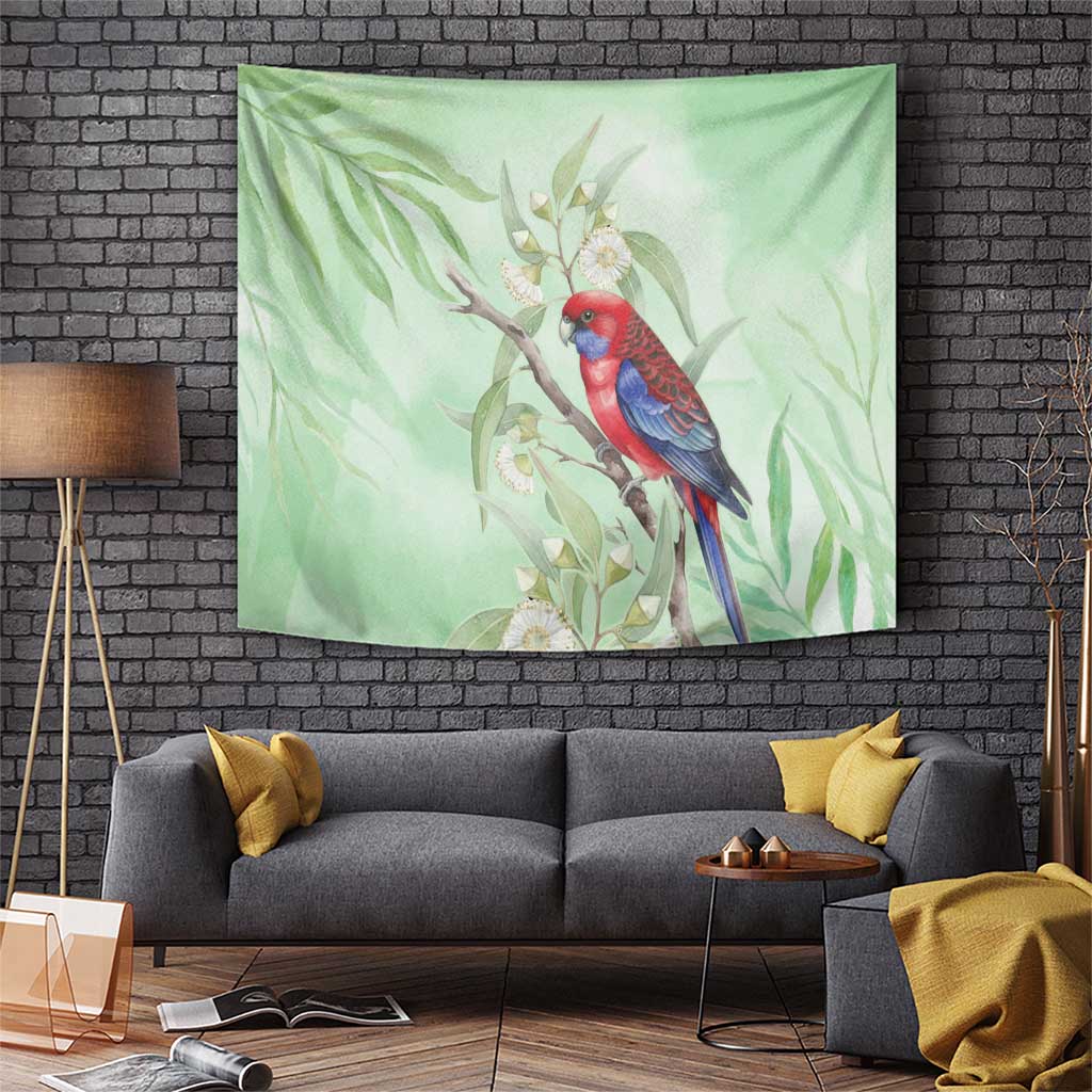 Australia Crimson Rosella Tapestry Platycercus Elegans Eucalyptus Alba Watercolor - Aussie Hoodie