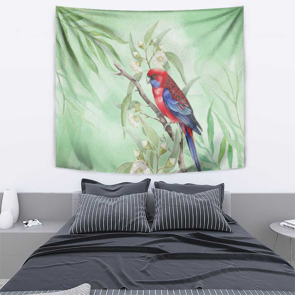 Australia Crimson Rosella Tapestry Platycercus Elegans Eucalyptus Alba Watercolor - Aussie Hoodie