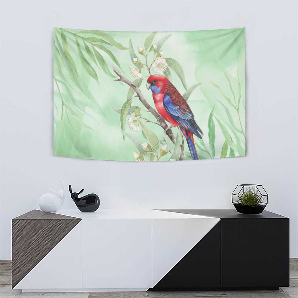 Australia Crimson Rosella Tapestry Platycercus Elegans Eucalyptus Alba Watercolor - Aussie Hoodie
