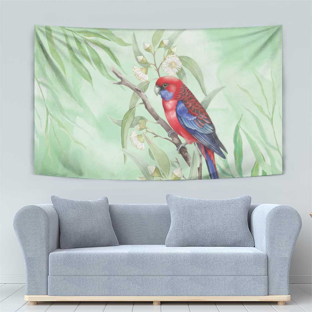Australia Crimson Rosella Tapestry Platycercus Elegans Eucalyptus Alba Watercolor - Aussie Hoodie