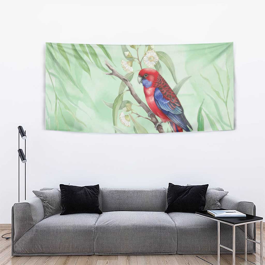 Australia Crimson Rosella Tapestry Platycercus Elegans Eucalyptus Alba Watercolor - Aussie Hoodie