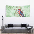 Australia Crimson Rosella Tapestry Platycercus Elegans Eucalyptus Alba Watercolor - Aussie Hoodie