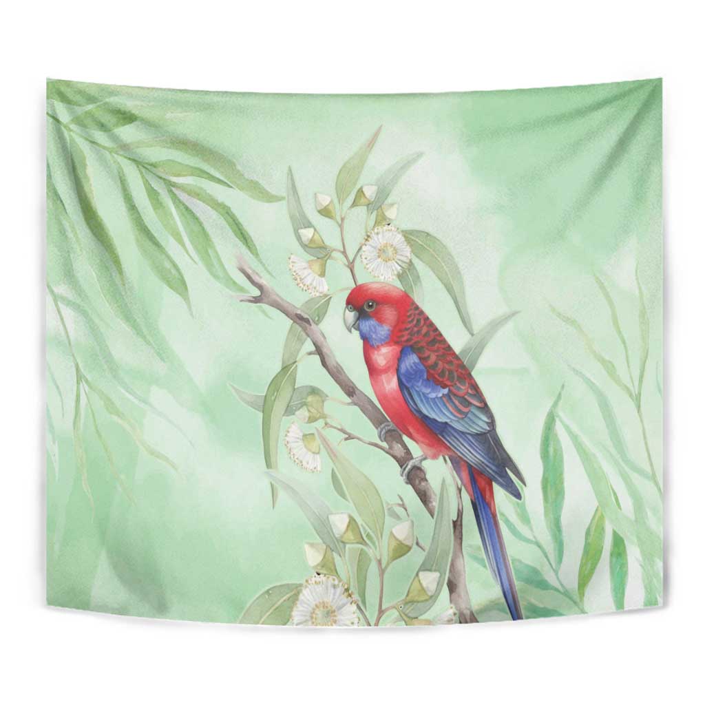 Australia Crimson Rosella Tapestry Platycercus Elegans Eucalyptus Alba Watercolor - Aussie Hoodie