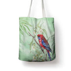 Australia Crimson Rosella Tote Bag Platycercus Elegans Eucalyptus Alba Watercolor - Aussie Hoodie