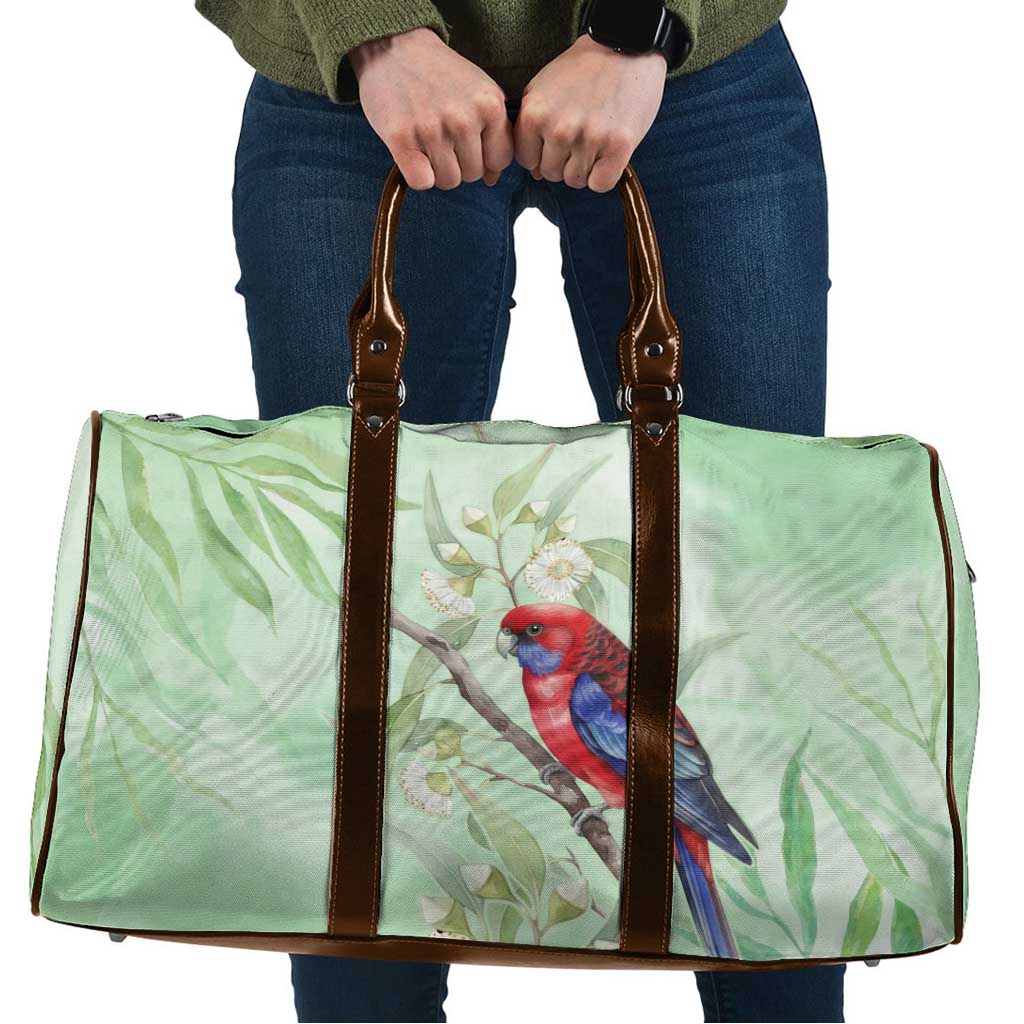 Australia Crimson Rosella Travel Bag Platycercus Elegans Eucalyptus Alba Watercolor - Aussie Hoodie