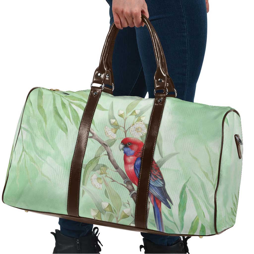 Australia Crimson Rosella Travel Bag Platycercus Elegans Eucalyptus Alba Watercolor - Aussie Hoodie